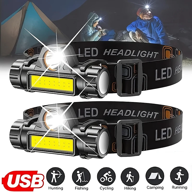 Rechargeable COB LED USB Headl - Headlamp Waterproof Rechargeable 评论和价格