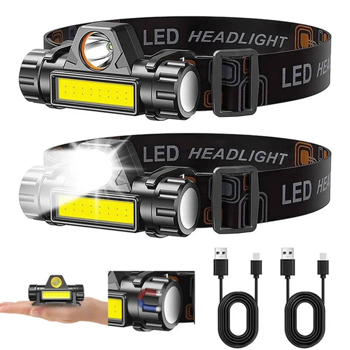 1-3PCS Rechargeable COB LED He - Headlamp Waterproof Rechargeable 评论和价格