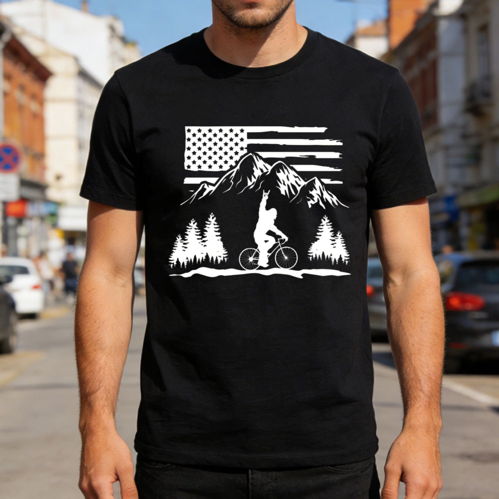 Mountain Biking Usa Flag Men T - Outdoor Adventure Usa 评论和价格